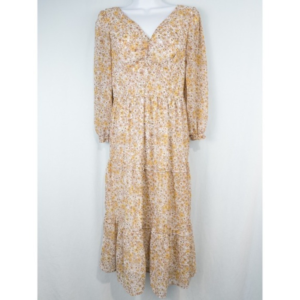 Sincerely Jules Floral V Neck Tiered Smocked Midi Dressโ Small Cottagecore Boho